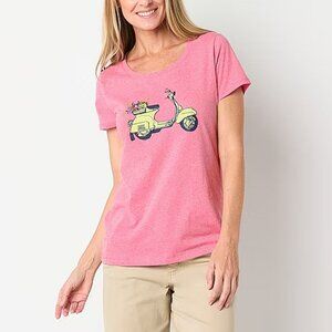 NWT St. John's Bay Women's Crew Neck Short Sleeve T-Shirt, Vespa Scooter, Pink